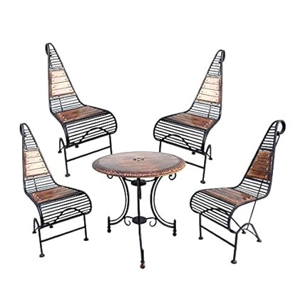 Acme Production Wooden & Iron Carved,Decorative Foolding Table with 4 Chair Set