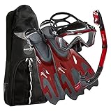 Phantom Aquatics Legendary Mask Fin Snorkel Set with Mesh Bag, Black/Red, Small/Medium (5-8)