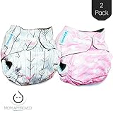 Bumworks Charcoal Double Gusset Bamboo Pocket Cloth Diapers with Bamboo 4 Layer Inserts (Set of 2) - Perfect Designs for Boys and for Girls - Great Shower Gift (Variety of Colors) (Pink Arrows)