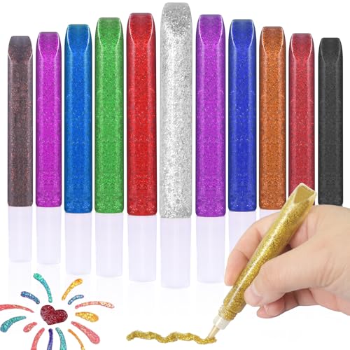 Matio 12 Pack Glitter Glue Stick Set, Non-Toxic Washable Glue Pens 10.5ml Each Craft Glitter Bulk Gel, Assorted Color Slime Glue for DIY Art Project Painting Scrapbooking School Halloween Decor Supply