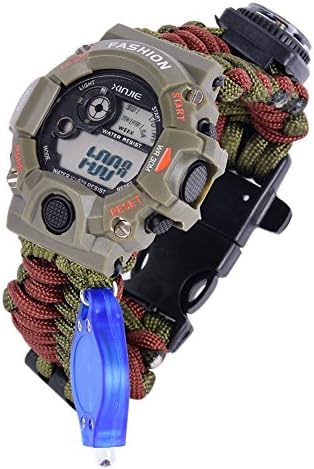 Xiangze Utility Survival Paracord Bracelet with Digital Watch, Fire Starter, Compass, Scraper and more