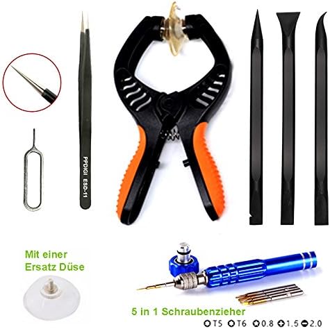 'Ppdigi Handy Tool Set [LCD Screen Opening Pliers with Sucker/5-in-1 Screwdriver/Pry Bar Sim Card OEFFNER Needle Tool Anti Static Tweezers S C] for Iphone 6 4.7 Plus 5.5 6S 5 5s 5 °C 4 4s Samsung Galaxy S4 Edge S5 Alpha S5 Note 4 HTC One M9 M8 Sony Xperia Z1 + Z3 Z5 Smartphone
