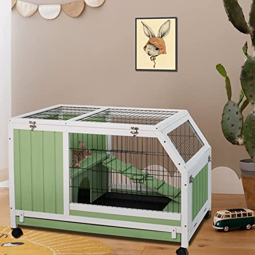 PetsCosset Rabbit Hutch Indoor Rabbit Cage Indoor Greenwhite