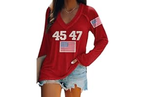Faithee Retro 45 47 Print Sweatshirt, 45 47 Trump Sweatshirt Women V-Neck, 45 47 Trump for President Sweatshirt