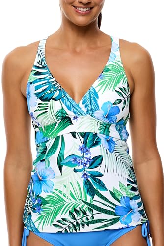Next by Athena Women's Aloha Lunge Sport Tankini Swimsuit TOP, White, 36D at Amazon
