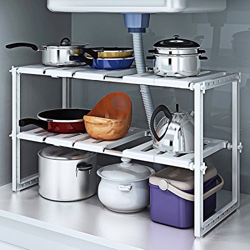 Under Sink 2 Tier Expandable Adjustable Kitchen Cabinet Shelf Storage Organizer