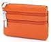 DEEZOMO Women's Top Grain Cowhide Leather Card Case Wallet / Coin Change Purse with Key Ring - Orange
