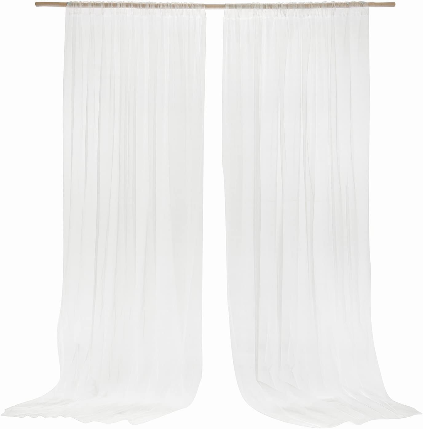 FLCSIed 5ft*10ft 2Panels Chiffon Backdrop Curtains, Wrinkle-Free Sheer Chiffon Fabric Curtain Drapes for Wedding Ceremony Arch Party Stage Decoration (White)