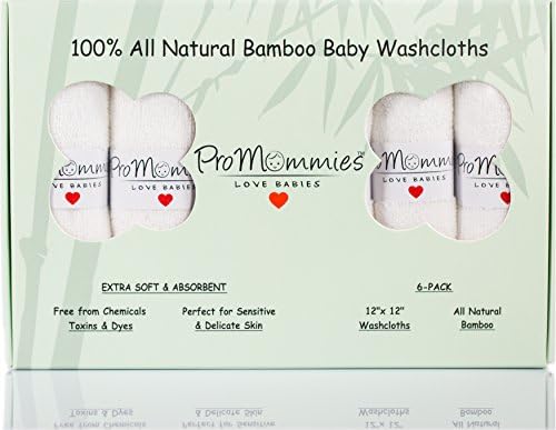 Extra Large (12”x12”) Premium Bamboo Baby Washcloths (6-Pack), 100% All Natural Bamboo Reusable Wipes (DYE FREE) for girls, boys and adults, Ultra Soft and Absorbent Towels for Sensitive Skin Gift Set