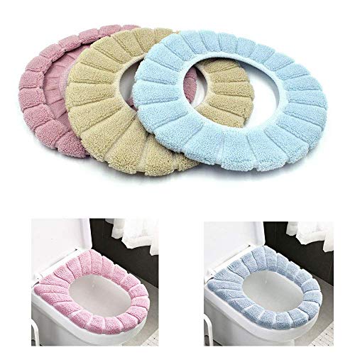 Homiest 3pcs Bathroom Soft Toilet Seat Cover Thicker Warmer Stretchable Washable Cloth Toilet Seat Cover Pads (Blue, Pink, Brown) - Thumbnail 6