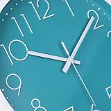 jomparis Modern 30cm Silent Turquoise Wall Clock Quartz Sweep Teal White Frame view 6