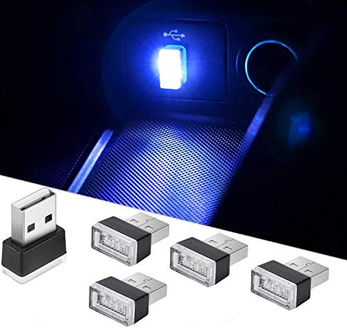 Ctricalver 5ピースブルーカーledアトモスフィアライト プラグイン5vライト車 ラップトップ Usbソケット ナイトライト 追加のusb プラグ装飾用ミニインテリアアンビエント照明キット