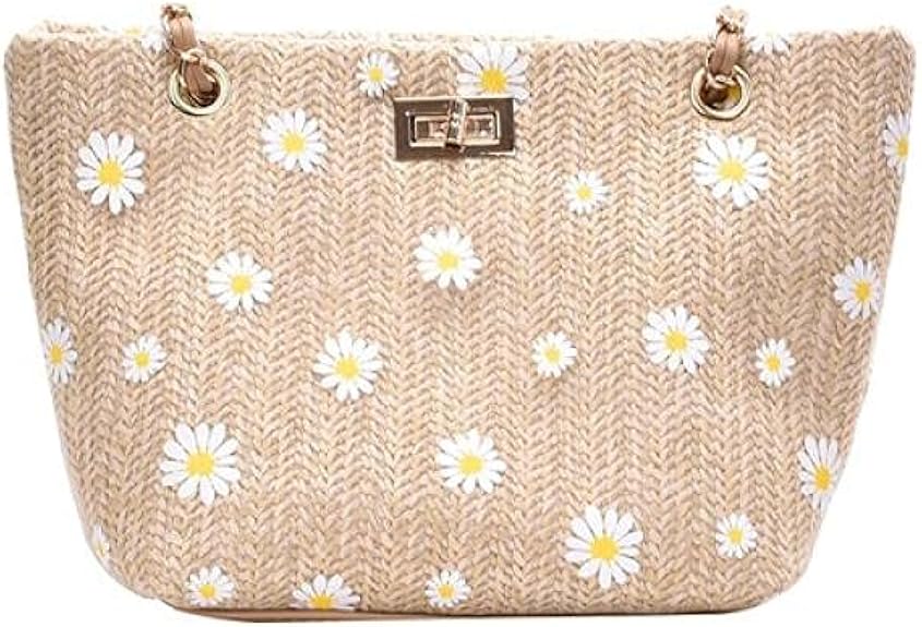 Summer Women Embroidery Daisy Straw Bag Ladies Weave Handbag Holiday