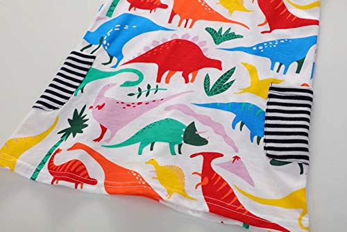 AYOMIS Girl's Cotton Cartoon Short Sleeve Unicorn Casual Dresses(Dinosaur,3T)