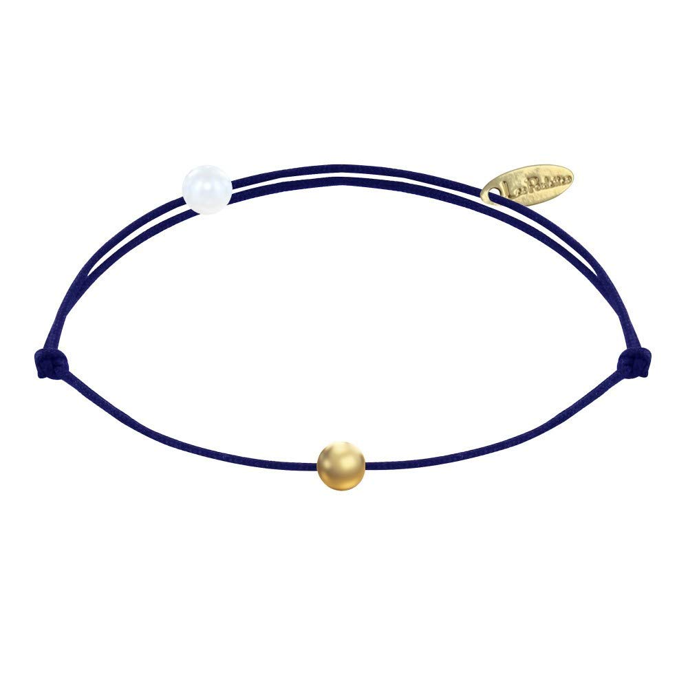 LES POULETTES BIJOUX - Bracelet Link Small Gold Plated Pearls - Classics - Blue Navy