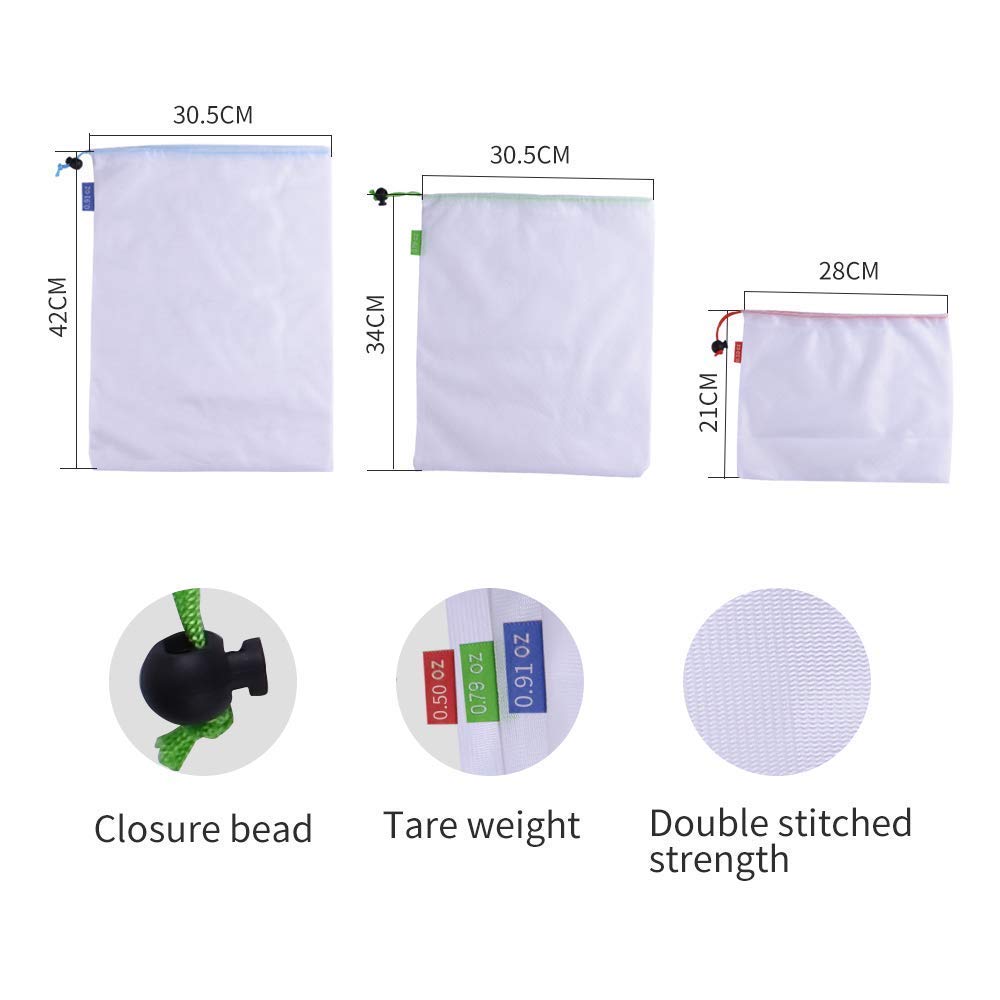 sunvito Obstbeutel und Gemüsebeutel 15, Wiederverwendbare Gemüsenetze Polyester Einkaufstasche, Umweltfreundlich Waschbar Robust Leicht Säcke für Grocery Einkaufen, Aufbewahrung (3 Sizes)