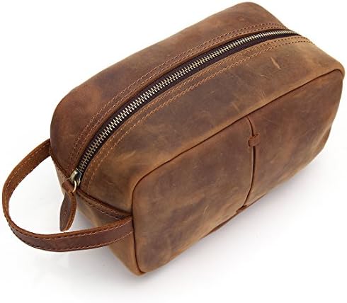 Large Genuine Leather Crazy Horse Makeup Toiletry Bag Cosmetic Pouch (coffee)