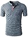 H2H Men's American Flag Henley Short Sleeve T shirts BLUE US L/Asia XL (CMTTS0172)