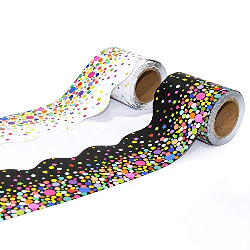 2-Rolls Bulletin Board Borders, Yoklili Confetti Scalloped Border Trim for Classroom Chalkboard Whiteboard Decoration, 80ft