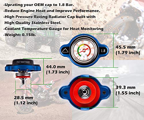 Summit High Pressure Radiator Cap with Temperature Gauge - 1.8 kg (1.8 Bar, 25.6psi), Fits select Arctic Cat, Kawasaki, Yamaha, Polaris, Suzuki, Honda models