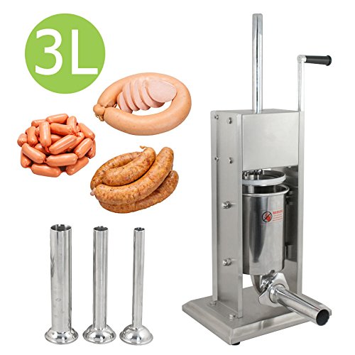 Marketworldcup Sausage Stuffer Vertical Stainless Steel 3L/7LB 7 Pound Meat Filler 4 nozzle