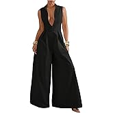 Verdusa Women's Zip Up Wide Leg Jumpsuits Sleeveless One Piece Jumpsuit Formal Dressy Casual
