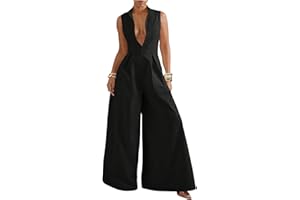 Verdusa Women's Zip Up Wide Leg Jumpsuits Sleeveless One Piece Formal Dressy Rompers Holiday Jumpsuits