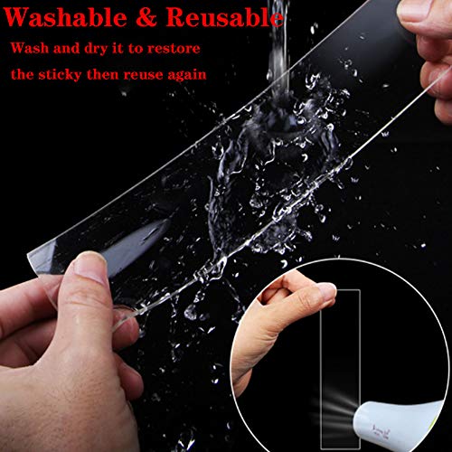 9.85 FT Double Sided Adhesive Tape Transparent Traceless Gel Mat Nano Tape Washable Removable and Recycled Sticky Anti-Slip Gel Tape for Paste Photos Posters, Fix Carpet Mats or Home Office Wall Decor