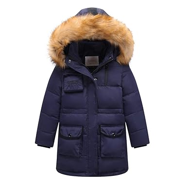 G-Kids Kinder Daunenjacke Winterjacke Mantel mit Fellkapuze Mädchen Junge Verdickte Lange Warm Steppjacke Wintermantel Praka 