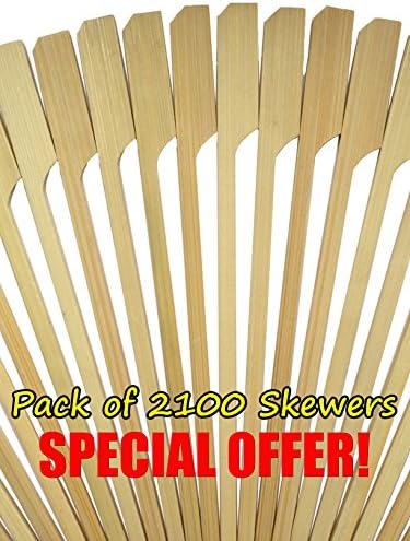 2100 Pcs Paddle Pick Skewers Bamboo Wood by HOT STIX 100% Bamboo Wood 4.1" Length Jumbo Pack of 2100 Pieces Perfect for Party Food, Sausages, Burgers, Prawns, Kebabs, Weddings, BBQ, Desserts