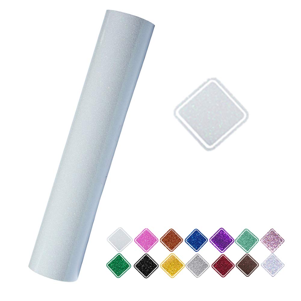 VINYL FROG White Glitter Heat Transfer Vinyl Roll 30.5x155cm Heat Press for Cameo and Heat Press