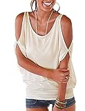 Youzee Women Off-shoulder Short Sleeve Shirt Pure Color Loose Casual Tops