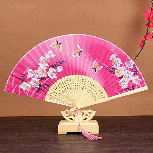 Woman Elegant Handmade Bamboo Silk 8.27" (21cm) Folding Pocket Purse Hand Fan Collapsible Transparent (11)