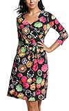 Zeagoo Women's 3/4 Sleeve A-line Stretchy Floral Casual Cocktail Dress, Black Floral, XX-Large