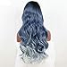 Xiweiya Blonde and Blue Wavy Wig Synthetic Lace Front Wigs wavy Dark root Heat Resistant Fiber long wavy Hair wig Ombre blonde Body Wave Hair Wigs For Women 24inch (blue)