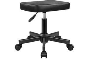 WKWKER Rolling Stool Height Adjustable 360° Swivel Stool with Wheels Square Seat PU Leather Rolling Stool for Bedroom Counter Shop Salon Massage Home Office Desk (Black)