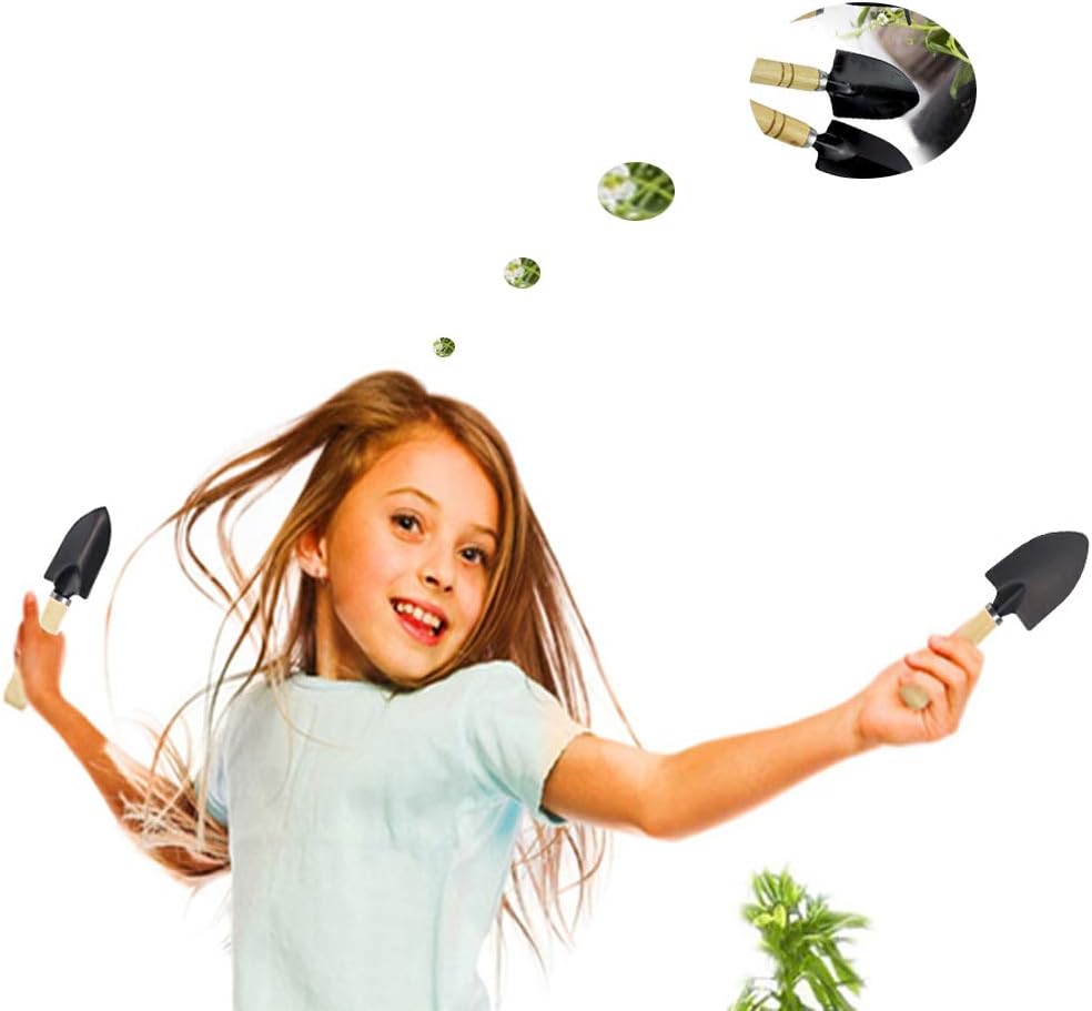 Huture Mini 3pcs Durable Spade Shovel Rake for Plant Potted Flowers Seedlings Loose Soil Erramientas Bonsai Wooden Handle Perfect Size for Little Hands Light Use Indoor Outdoor Gardening Care Gifts : Garden & Outdoor