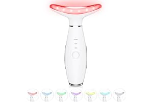 TLINNA Facial Massager -7 Color Red-Light-Therapy for Face and Neck for Wrinkles, Double Chin, Vibrating Facial Massager with Thermals (White1)