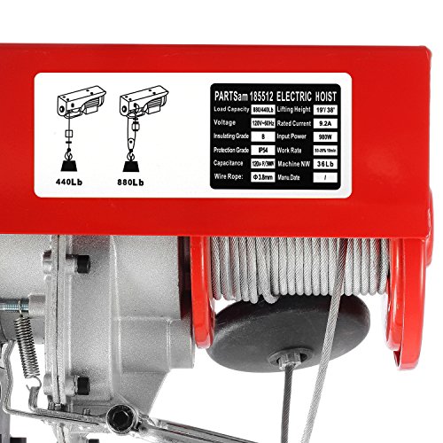 Partsam 880 lbs Lift Electric Hoist Crane Remote Control Power System ...