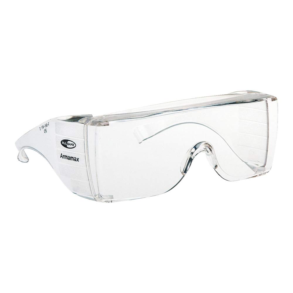 Honeywell 1002221 Armamax AX OTG Spectacles with Clear Polycarbonate Lens, Hard Coating, Transparent Frame, Fits Comfortably Over Prescription Eyewear, Curved Temples (1 Piece)