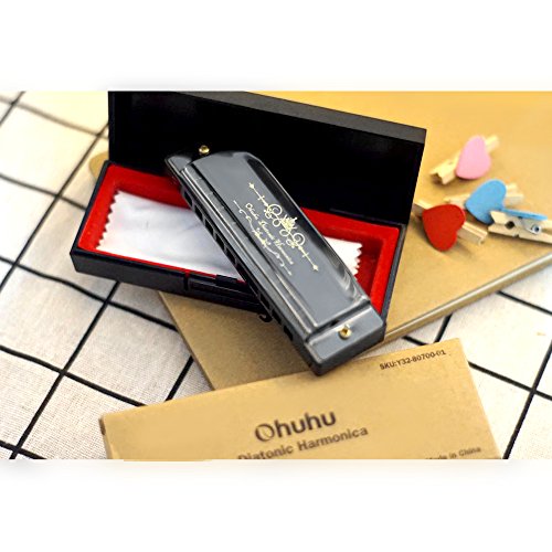 image for Diatonic Harmonica Ohuhu 10 Hole 20 Tones Blues Harmonica with Case, K