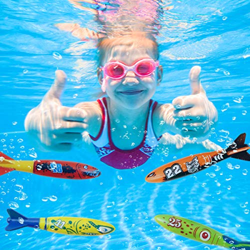 Ranphykx 22 Pack Underwater Swimming/Diving Pool Toys Diving Rings(4 Pcs), Toypedo Bandits(4 Pcs), Diving Sticks(3 Pcs), Fish Toys (3 Pcs) with Under Water Treasures (8 Pcs) Gift Set Bundle