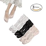 Low Cut Socks Women lace liner socks Cotton silicone non-slip girls Invisible No Show Socks, Black/White/Pink One Size Fits most