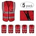 mountmarter 5 Pack Red Reflective Safety Vest for Women Men High Visibility Reflective Vest with 5 Pockets and Zipper Hi-Vis Neon