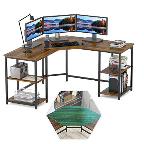 Elephance Large LShaped Computer Desk with Shelves, Corner Desk, Home