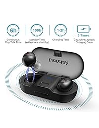 Lintelek Auriculares inalámbricos, Deep Bass True Auriculares estéreo inalámbricos, Emparejamiento instantáneo de cancelación de ruido con micrófono integrado, 20 horas de tiempo de música con funda de carga portátil auriculares inalámbricos