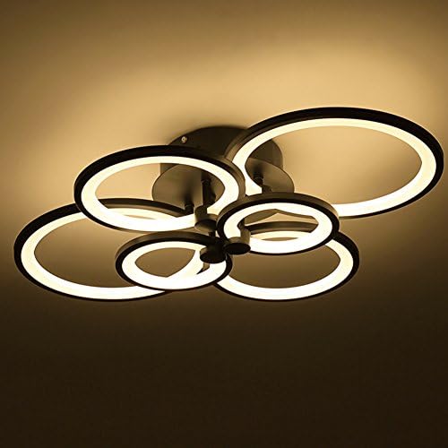 Black Color Finish Acrylic Modern Ceiling Lights Chandelier for Livingroom Bedroom Kitchen room Led Circle 6 Rings Warm White= 3500K
