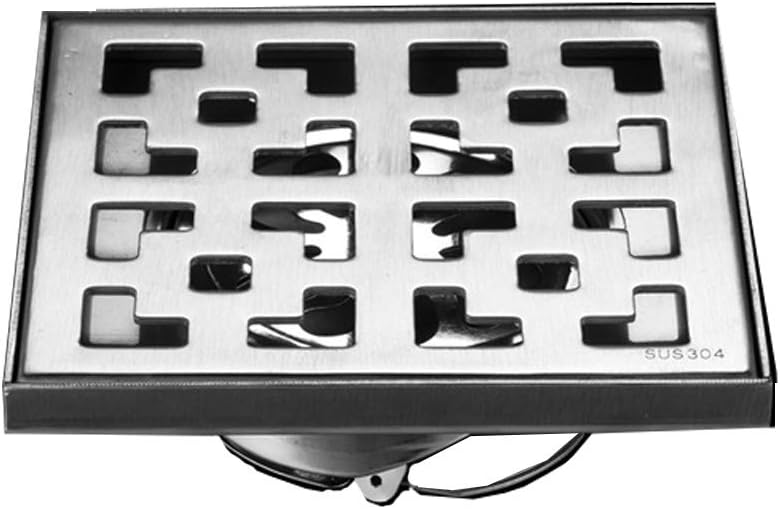 GLYYR Square Floor Drain 304 Stainless Steel Brushed Large Displacement Shower Drain Water Middle Drainage Wetroom Drainage System for Bathroom,12×12cm