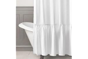 Felisa White Farmhouse Boho Shower Curtain with A Ruffle Hem, Linen Blend Shower Curtain for Bathroom,72"x72"