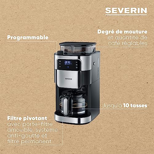 Cafetière Filtre Avec Broyeur, 1 000W, 1,4L, Jusqu'à 10 tasses, Sélecteur d'arôme, Ecran tactile, Inox Brossé/Noir,KA 4813, 43.50